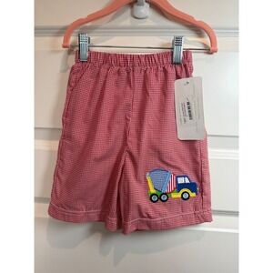 20. Claire & Charlie Boys Red Gingham Cement Mixer Applique Shorts Size 5 NEW